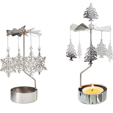 Portacandele girevoli, design a fiocco di neve argentato, set da due pezzi, portacandele decorativi, ornamenti (1/5)