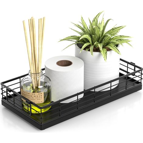 Toilettenpapierkorb, 33 cm großer Spülkastenkorb mit Griffen, schwarz Badezimmerkorb, WC-Rückwandkorb, Spülkastenablage, WC-Organizer zur Aufbewahrung von Toilettenpapier, Hygieneartikeln und anderen (1/5)