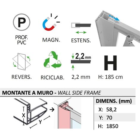 Box doccia pivotante 75x100 AP. 100 CM H 185 in Acrilico mod. Sigma Duo