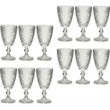 Set 12 Calice con piede Bicchieri in Vetro Trasparente da 30 cl Design Vintage Eleganti stile Pregiato Ideale per Acqua Vino e Tavole Raffinate Settore Casa e HORECA