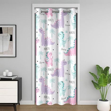 Rideau de Porte Filles Dinosaure Rose Rideau Occultant 86x203 Safari Animal Rideaux Porte pour Les Enfants Femmes Palme Fantasy Points Princesse Bleu Rideaux de Placard - 86L X 203H cm (1 Panneaux) (1/5)