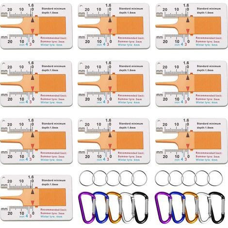 10 Pièces Jauge Profondeur Pneu 0-20 mm Outil de Mesure de Bande Roulement, Jauge D'Usure de Pneu Auto Règle en Plastique + 10 Pièces Mousquetons en Aluminium (1/5)