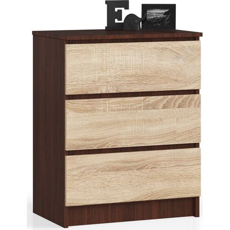 Cassettiera AKORD K60 Cassettiera Wengé 60 cm 3 cassetti inserto frontale Sonoma Quercia 60x40x77 cm