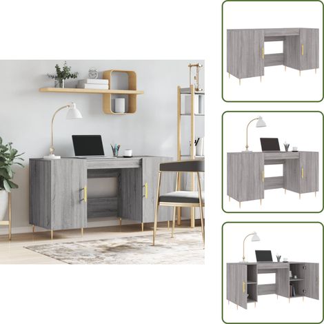 The Living Store Schreibtisch Grau Sonoma 140x50x75 cm Holzwerkstoff - Schreibtisch mit Türen (1/5)