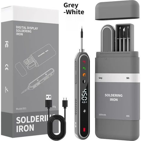 Kit de fer à souder sans fil USB-C à batterie 1400 mAh, Kit de fer à souder avec support, écran LCD,chauffe en 8s, 180–450 °C(Article 9) (1/5)