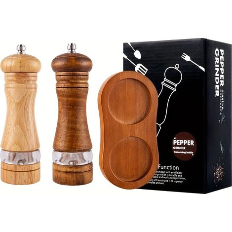 Ensemble de 3 moulins à poivre manuels avec base, ustensile de cuisine, barbecue, pique-nique, camping (1/5)