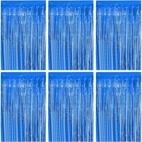 6 Rideau à franges, Aluminium brillant, Bleu, Décoration murale, Fête anniversaire (1/5)