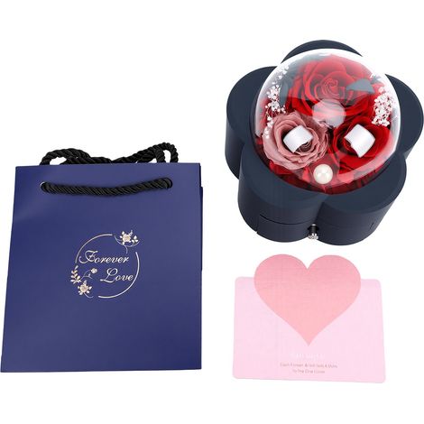 Boîte à bijoux Rose Éternelle avec tiroir, collier de fleurs stabilisées, cadeau pour femme, fête des mères, Saint-Valentin, anniversaire, rouge (1/5)