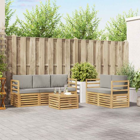 Teenpull – Outdoor-Sofagarnitur 6 Stk. Weiß und Hellgrau Polyester (1/5)