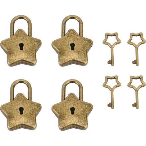 4 ensembles de cadenas de coffre au trésor, mini boîte à bijoux en métal pour journal intime, serrure décorative avec clé S007 en forme d'étoile à cinq branches en laiton antique (1/5)