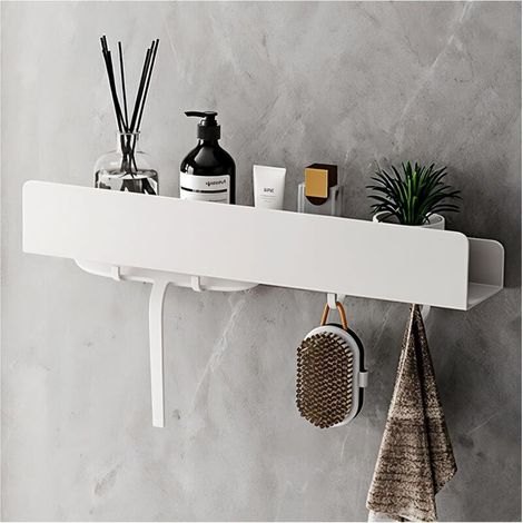 Étagère de douche sans perçage, à coller au lieu de percer, étagère de salle de bain, en acier inoxydable, à suspendre, avec crochets de suspension, support de shampoing, 40 cm (1/5)