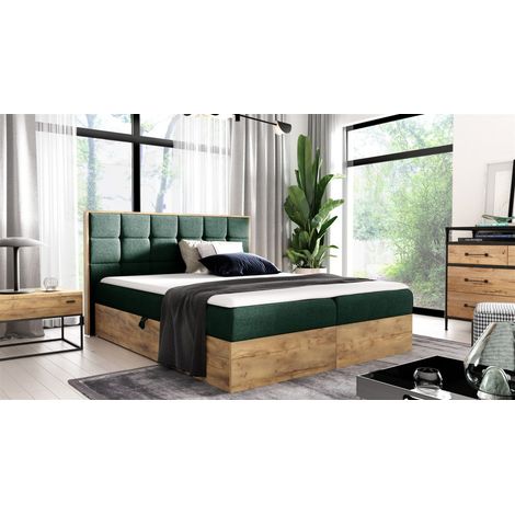 Boxspringbett Schlafzimmerbett KALYPSO 200x200cm Stoff Grün inkl. Bettkasten (1/4)