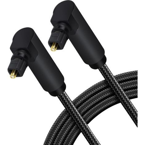Câble Optique Numérique Spdif 1M Câble Optique Audio Toslink avec Double Angle 90°, Fibre Optique Spdif Rotatif 360° pour PS4 Xbox Home Cinéma Barre de Son (1/5)