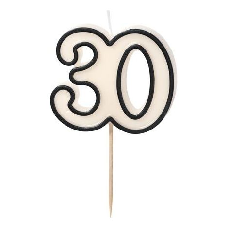 Geburtstagskerze '30', Dreißig, schwarz-weiß, 5,5 cm