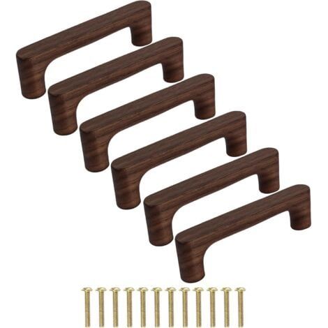 Meuble en Bois Massif Noyer Foncé Couleur Bois Original Simple et Moderne pour Armoire Porte Tiroir Commode (Espacement des trous : 96 mm) (1/4)