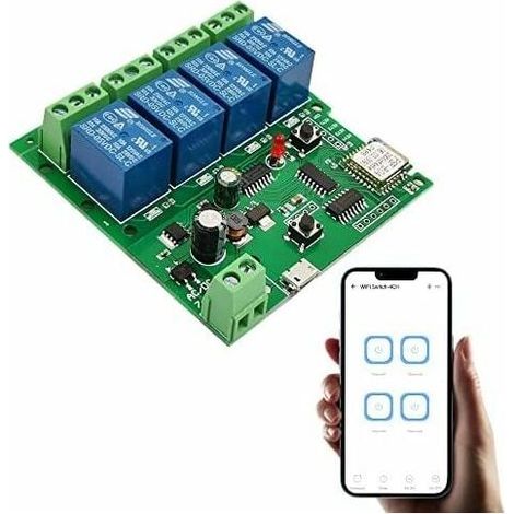 Relais Wifi 4 Canaux - Module Interrupteur Autobloquant - Contrôle À Distance Pour Porte De Garage Et Appareils Électriques - 1 Pièce (1/5)