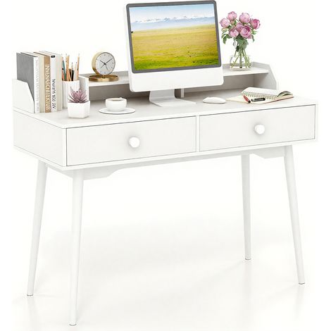 COSTWAY Computer Desk 120 CM Wooden Study Table Writing Workstation-White (1/5)