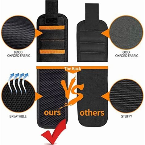 Bracelet magnétique puissant, 10 aimants, 2 poches, allongé, lavable, respirant, porte-outils magnétique (1/5)
