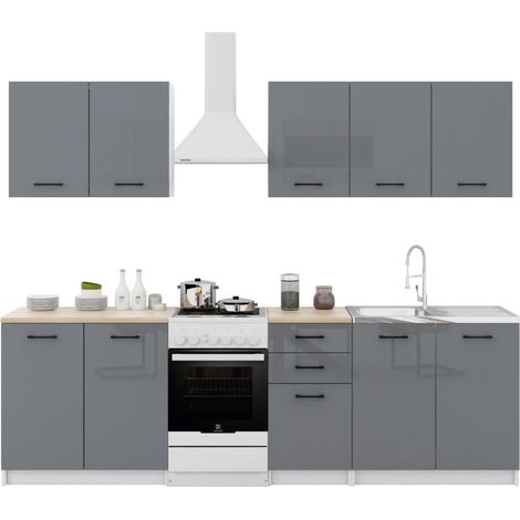 Dusine – Cuisine complète 6 éléments – Gris laqué avec poignées noires – Dimensions 2m x 82cm – Mélaminé FSC – Fabrication européenne (1/3)