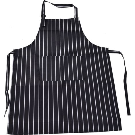 Tablier de cuisine imperméable ajustable avec poches doubles pour restaurants et boulangers, rayures noir et blanc (1/5)
