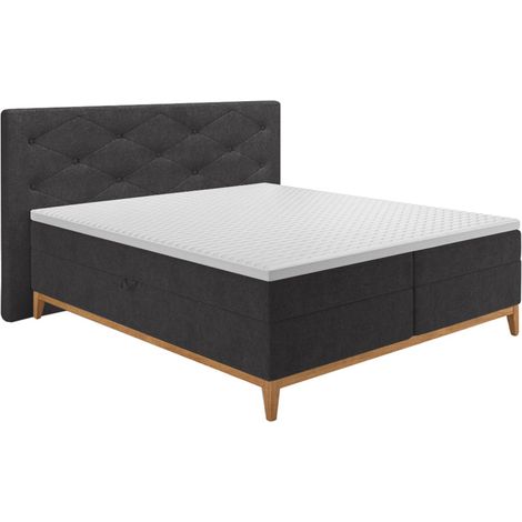 Lit boxspring 160x200 cm tissu anthracite + matelas et surmatelas- SKY (1/5)