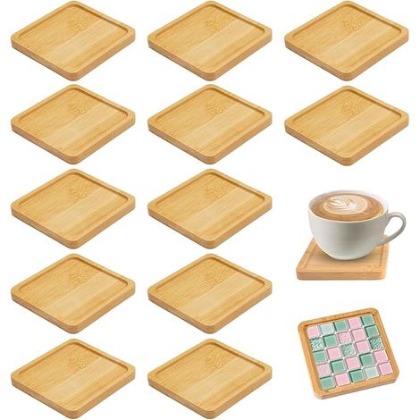 Dessous de Verre Bambou 9cm Plateau Bois Carré Mosaïque Loisir Creatif DIY Tasses Boissons Décoration Salon (1/5)