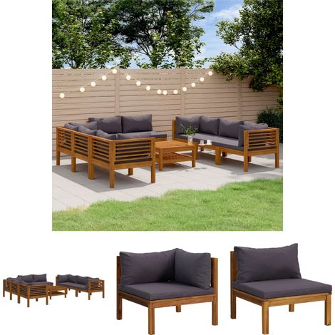 9-tlg. Garten-Lounge-Set Gartenmöbel Set  Sitzgruppe Essgruppe mit Kissen Massivholz Akazie DE49606 (1/5)