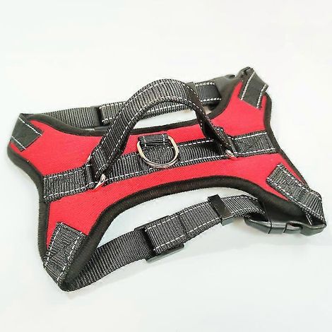 Harnais anti-traction pour chien, réfléchissant et réglable, avec 2 laisses en métal (1 pièce, rouge). (1/5)