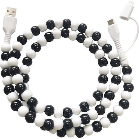 Câble de données portable 2 en 1 à perles, câble USB-C, câble de charge multiple, cordon de charge rapide fait main avec perles colorées, A (1/5)