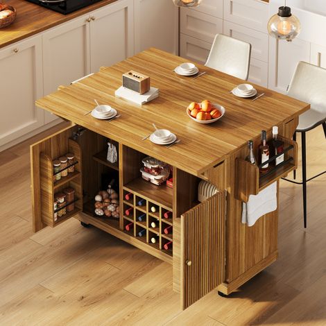 Multifunktionaler Servierwagen ,Küchenrollwagen mit Stauraum, verstellbaren Böden und Weinflaschenhalter, fahrbarer Beistelltisch für Esszimmer, Wohnzimmer und Balkon,  Dunkelbraun (1/5)