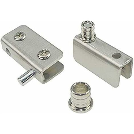 Lot de 2 charnières pour porte en verre sans cadre, en acier inoxydable, fixation pour verre 5-8 mm - argent (1/5)