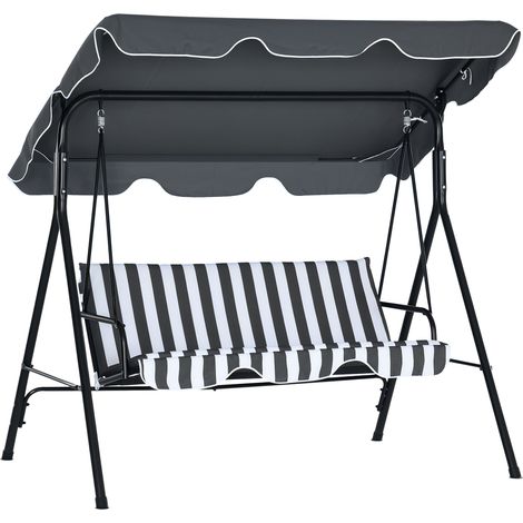 Outsunny – Balancelle de jardin 3 places – Acier époxy noir – Toit inclinable – Coussins confortables – Dimensions 1,72 x 1,1 x 1,53 m – Charge max. 240 kg
