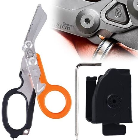 6 en 1 Ciseaux Secours: Ciseaux Camping Multi Tool pour L', Multifonctions Ciseaux Sauvetage, Isailles de Traumatologie Pliables en Acier Inoxydable pour Professionnelle, Quotidienne (1/4)