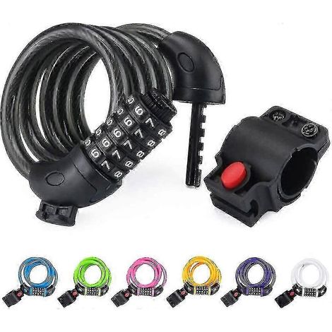 Antivol de vélo haute sécurité en fil de 1,2 mètre (4 pieds) avec cadenas à combinaison à 5 chiffres (noir) (q) Noir (1/5)