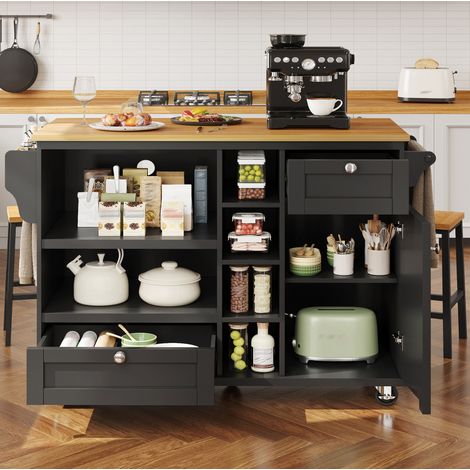 Mueble almacenamiento cocina móvil con cajones negro OKMYHOME (1/5)