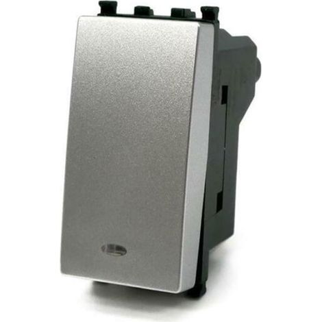 Kit 2 deviatore bipolare con spia luminosa silver compatibile con vimar plana interruttore pulsante 2p 16ax 250vac (1/3)