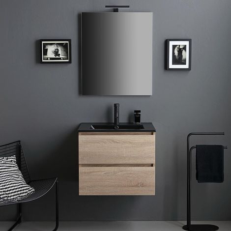 Mobile Bagno 60Cm Rovere Con Lavabo Nero Opaco Berlin (1/5)