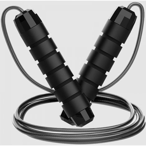 Corde à sauter de fitness noire, 3 mètres de long, réglable, avec roulements, anti-nœuds, corde à sauter haute vitesse. (1/5)