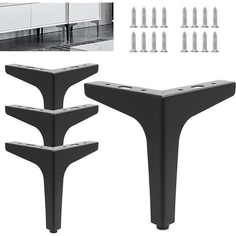 Lot de 4 pieds de meubles en métal - 10 cm/15 cm de hauteur - Pieds de meubles triangulaires modernes en métal pour armoire, armoire TV, tiroirs (15 cm, noir)