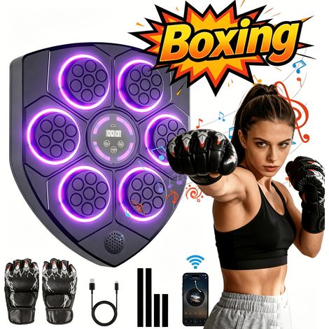 Machine de boxe musicale pour adultes, entraîneur de frappe interactif avec gants de boxe, sac de frappe mural de grande taille