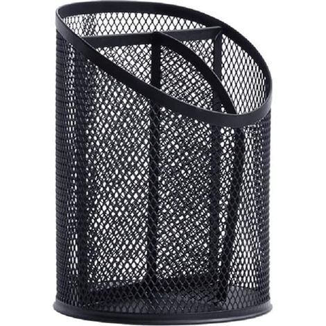 Porte-Crayons Grille en métal Noir Porte-Stylo à Trois grilles Ronde en Fer forgé boîte de Rangement de Papeterie de Bureau 4.1x5.7in Organisateurs de Papeterie (1/5)