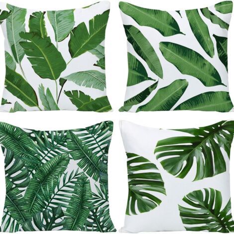 Sollbry Lot de 4 Housse de Coussin 45 x 45 cm Feuilles Tropical Vert Polyester Lin Décoratif Taie d'oreiller pour Canapé Lits Chaises Voiture Salon Maison Décor (1/5)