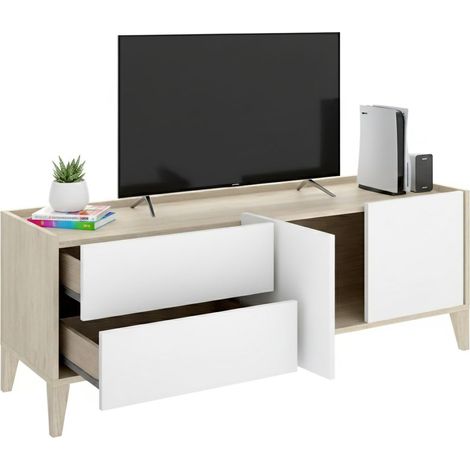 Mobile Porta tv Waynes, 2 Cassetti, un Ripiano, 2 Ante, 39x129x50h cm Bianco