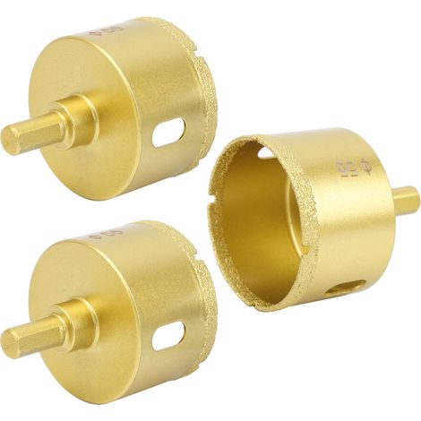 Set de 3 scies cloche diamantées 55mm pour percer marbre, béton, verre et céramique - Trépans diamant à couronne, ouverture de trous, maçonnerie (1/5)