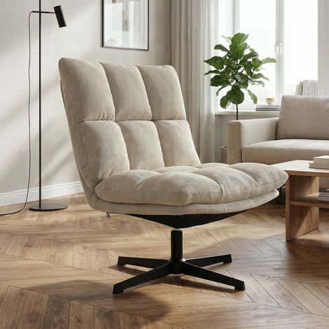 Fauteuil pivotant 360° velours côtelé beige pied métal noir TAO (1/4)