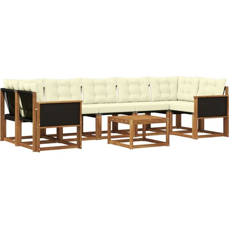 vidaXL  Outdoor Sofa Set  with Cushion 8 pcs Natural and Cream