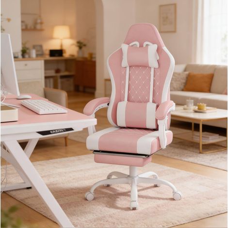 MEUBLIV Sedia da ufficio ergonomica 70 x 70 x 127 cm rosa e bianca - massaggio, girevole (1/5)
