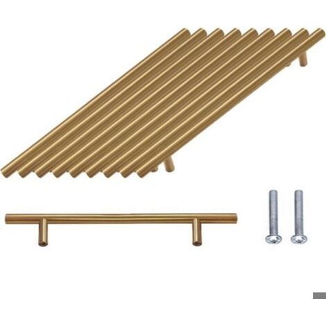 10 poignées en T, kit de fixation pour portes de placards de cuisine en acier inoxydable brossé, poignées de tirage avec entra (1/5)