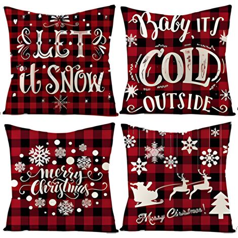 Lot de 4 housses de coussin,lin et coton,fermeture éclair invisible,45x45 cm,décoration Noël intérieur et extérieur (1/5)