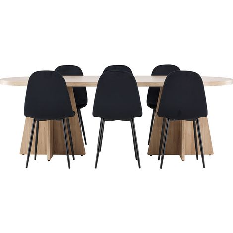 Bootcut Essgruppe Tisch 115x230cm und 6 Velours Stühle natur.
